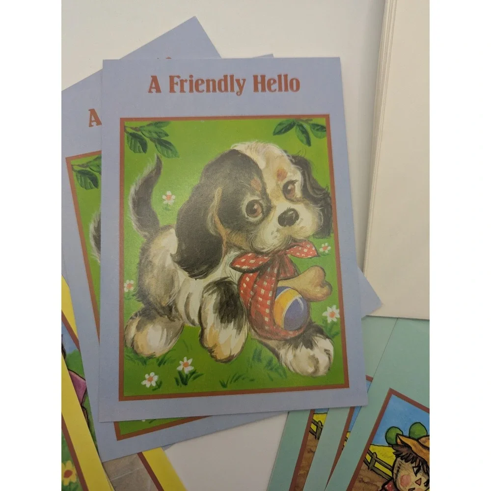 Vintage Childrens‎ Greeting Cards with Animals and Games 9 Cards with Envelopes
